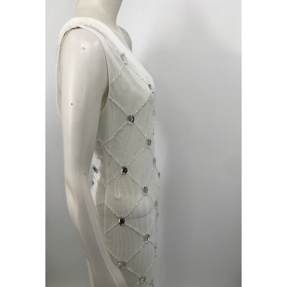 Akira White Chrissy Sheer Mesh Beaded Midi Party Dress Medium - Picture 7 of 15